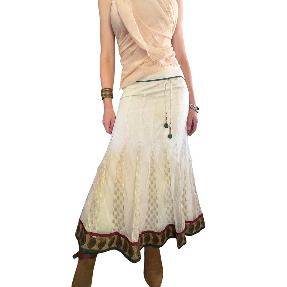 Vintage Indian Gauze Maxi Skirt / Boho Festival Skirt / Fairycore Ethnic Skirt